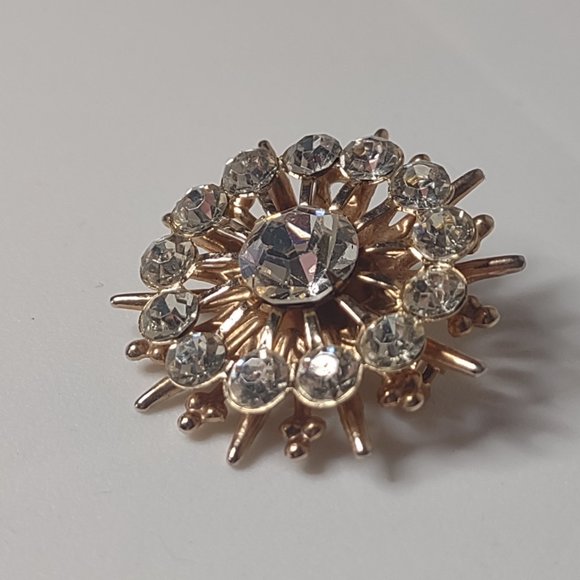 Vintage Small Metal And Clear Glass Decorative Brooch - Picture 3 of 14